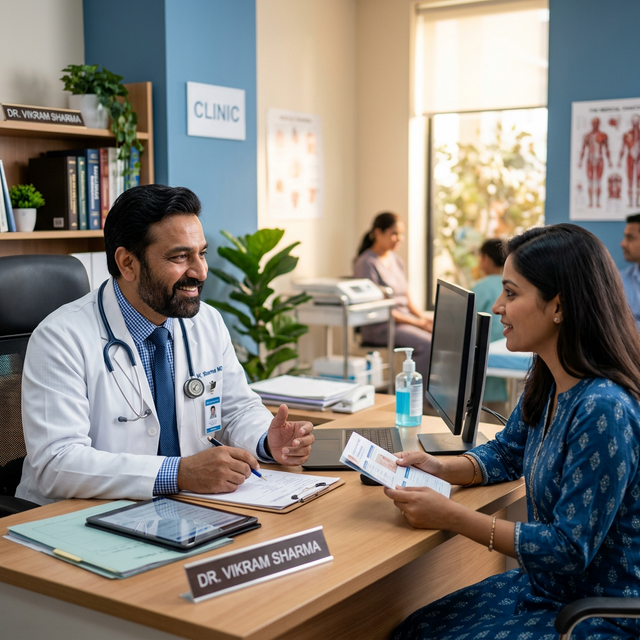 Doctor consulting patient at One Health Multispeciality Clinic Vashi